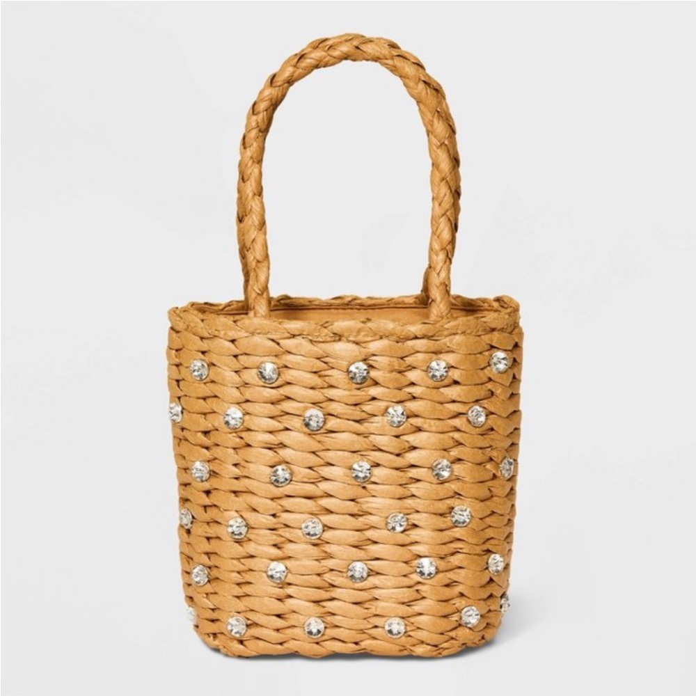 **SOLD** Mini Embellished Straw Bucket Bag - A New Day™ Beige